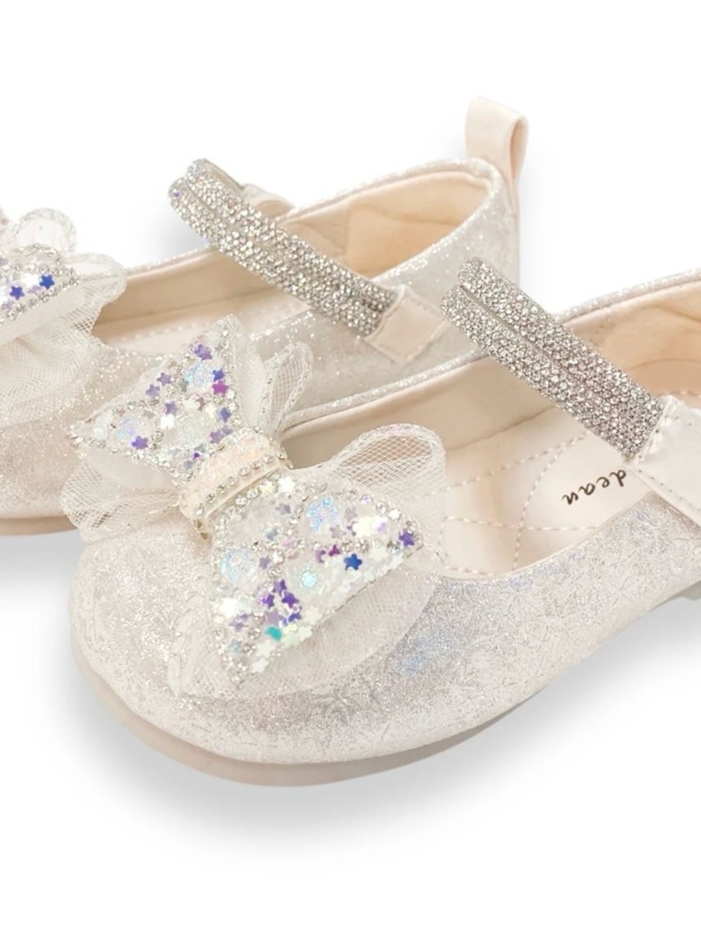 Girls Glitter Bow Mary Jane Dress Shoes - White